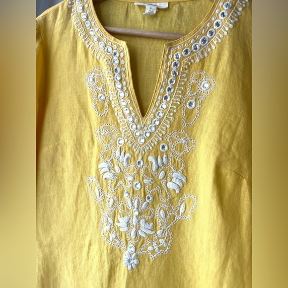 Charter Club Linen Luxury Yellow Bejeweled 100% Linen Tunic Top - Size S - Picture 4 of 10